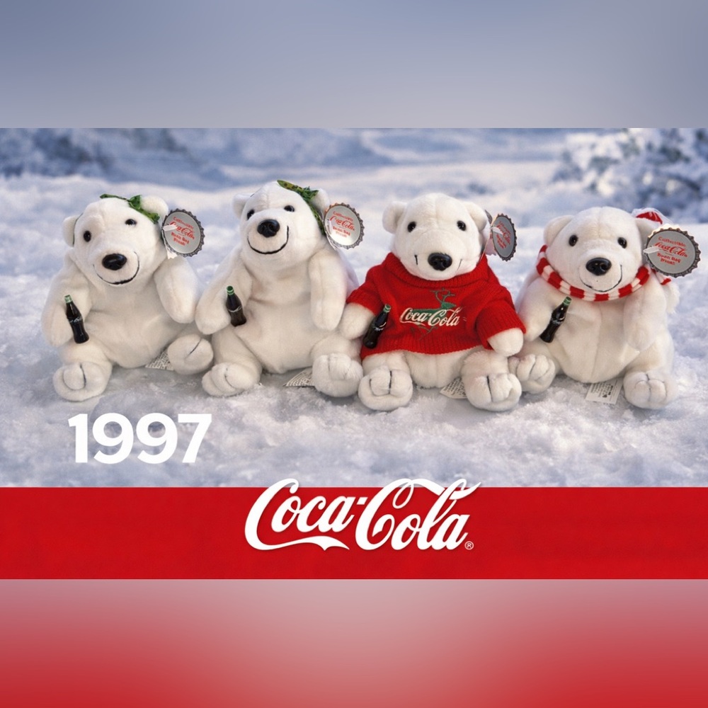 1997 Coca-Cola Polar Bear Bean Bag Plush Lot of 4 Vintage Coke Collectible NWT